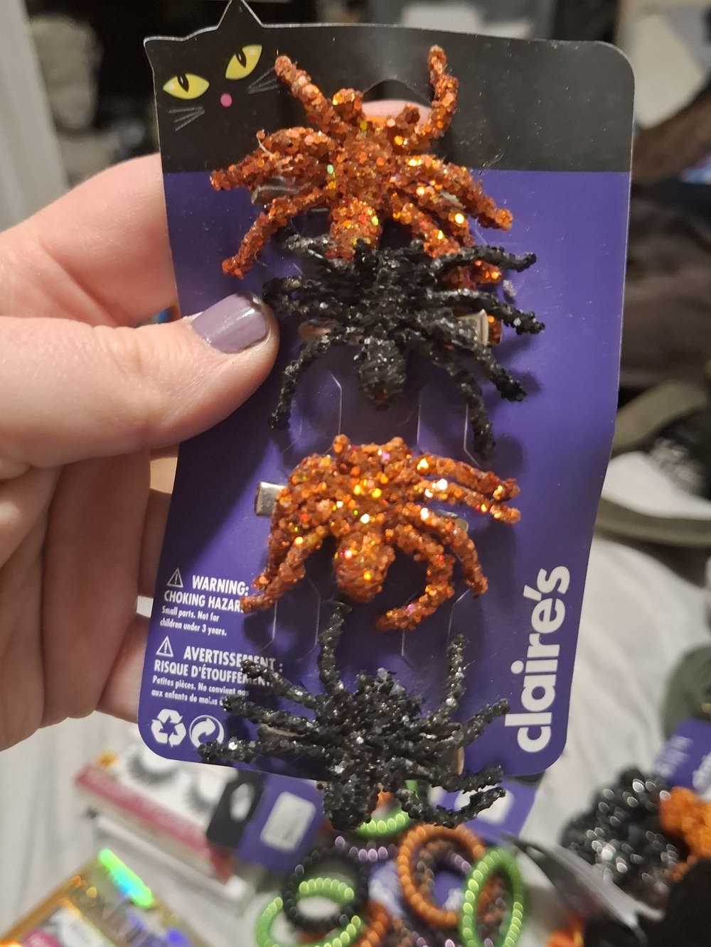 Claire's Glitter Spider Hair Clips - Orange & Black (Set of 4)